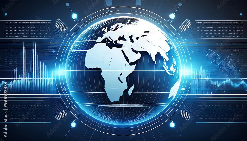 Poster digital globe with blue and white lines