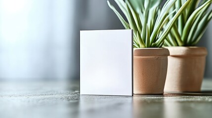 Blank Card Mockup with Green Plants.