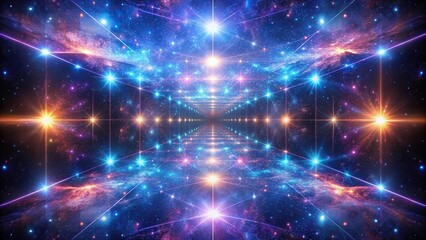 Fototapeta premium Symmetrical cyberpunk art of a starry space background with a glowing Milky Way galaxy