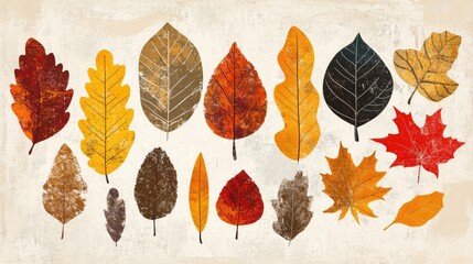 Fototapeta premium A whimsical collection of dried colorful autumn leaves arranged artistically on a textured background celebrating the essence of fall