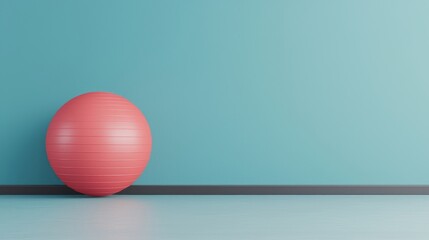 Pink Exercise Ball Against Blue Wall.