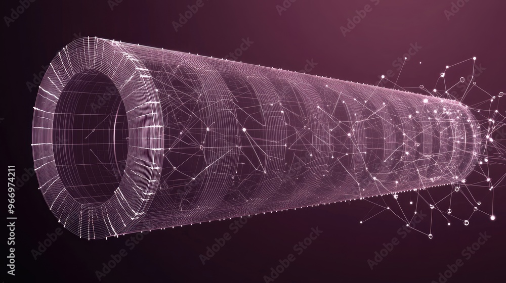 Poster wireframe cylinder with connecting dots and lines connection structure illustrated in 2d and 3d cart