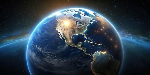 Obraz premium Symmetrical Earth from space at night on black background