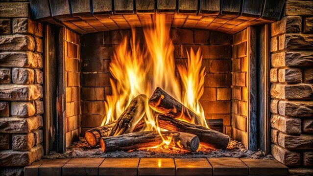 Symmetrical fireplace interior with wood burning