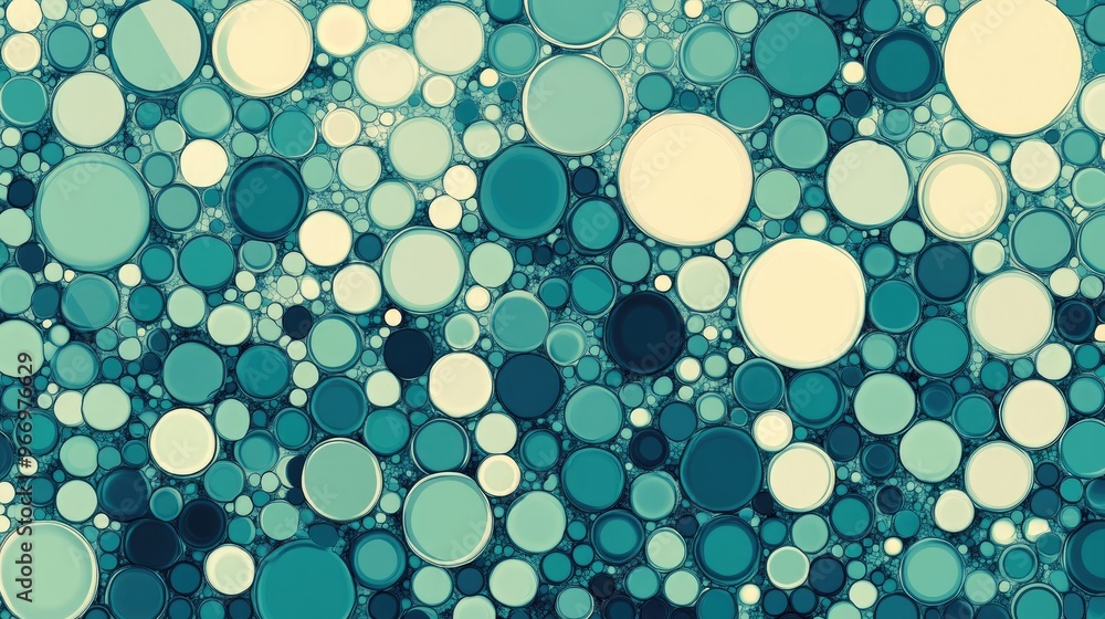 Poster map of filled circles in various sizes creating a mosaic design spherical elements form a cartoon st