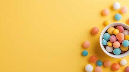 Obraz premium Colorful candies with yellow background.