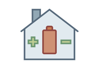 Icono azul de casa con batería representando casa tecnológica 