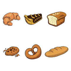 illustration bagel cake bread elements set