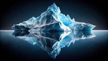 Obraz premium Symmetrical iceberg reflection in water on black background