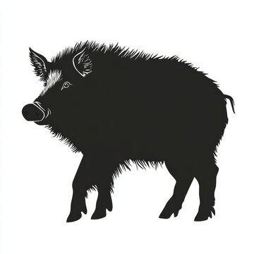 recommend clip art: A black and white silhouette of a wild boar, facing right.