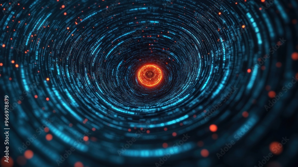 Poster abstract digital tunnel with glowing lights.