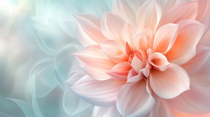 Fototapeta premium Pastel dahlia close-up with soft petals, serene atmosphere. Floral beauty and tranquility concept