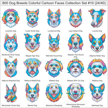 Dog Breeds Colorful Cartoon Dog Faces Collection Set of 800 Dog Faces Isolated Part 24