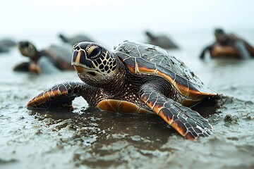 Sea turtle journey: wildlife adventure on a sandy beach