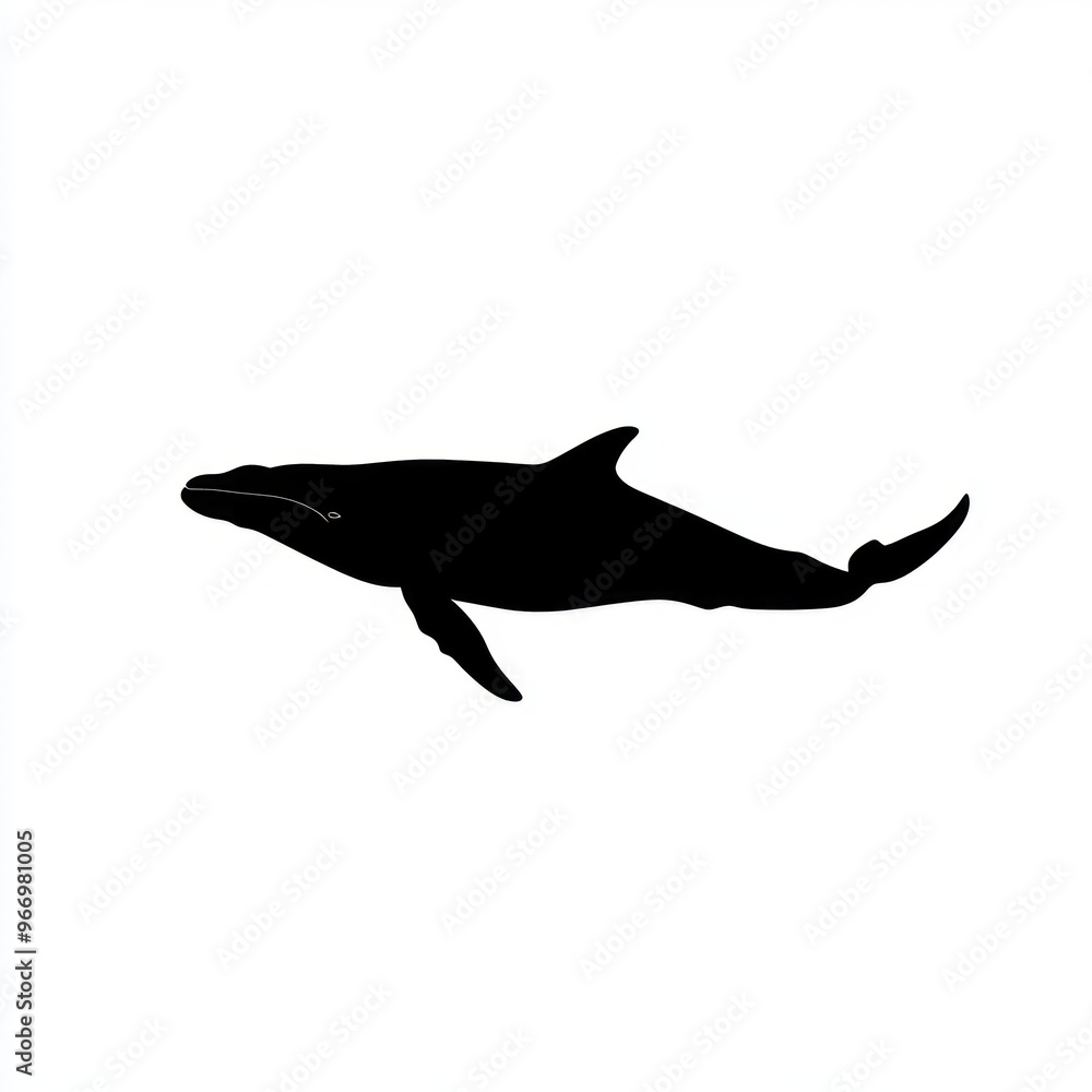 Poster A black silhouette of a whale swimming in the ocean.