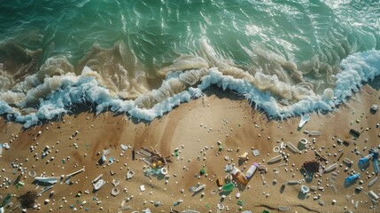 A sunny beach scene disrupted by plastic pollution  a call to action for environmental awareness