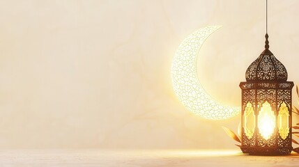 Ramadan Background with Crescent Moon and Lantern