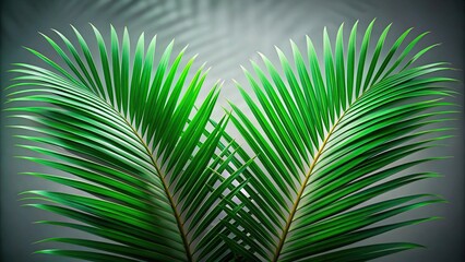Fototapeta premium Symmetrical palm tree leaves against blurred background