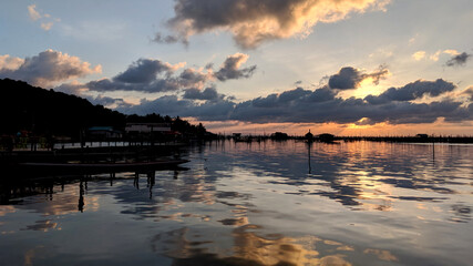sunrise over the reflected lake
