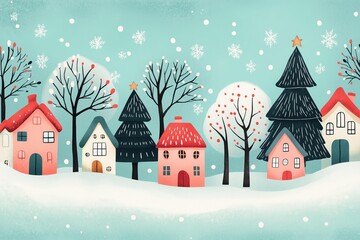 Fototapeta premium risograph printing illustrator a seamless pattern with cute Christmas trees for festive packaging design