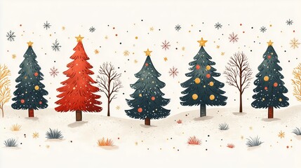 Obraz premium risograph printing illustrator a seamless pattern with cute Christmas trees for festive packaging design
