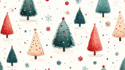 risograph printing illustrator a seamless pattern with cute Christmas trees for festive packaging design