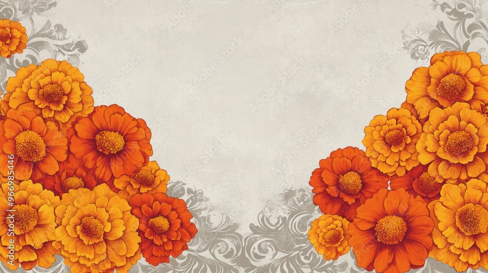 Canvas Prints dias de los muertos inspired marigold floral frame on gray background