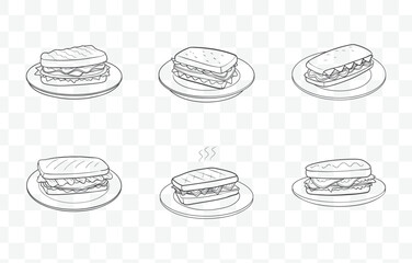 Print Grilled Vegetable Sandwich Line Art Vector Set with Detailed and High Quality Illustrations