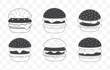 Print Portobello Mushroom Burger Line Art Vector Set of Delicious Gourmet Burger Illustrations for Design and Art Projects