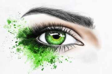 Illustration of Green Eye Watercolor in dramatic makeup