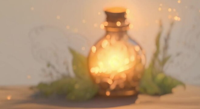 a potion bottle with a beautiful pattern and radiating light