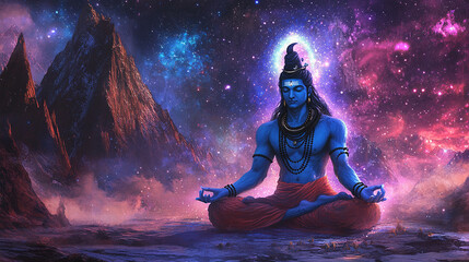 Maha Shivratri festival celebration hindu lord god shiva in Magical lights background