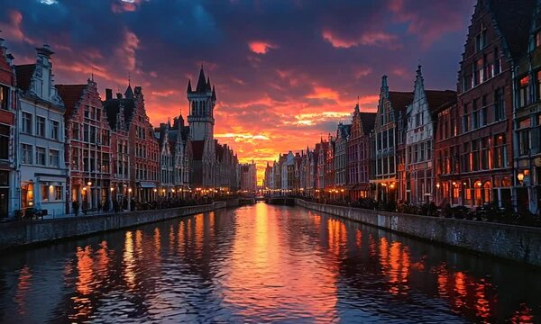 Sunset over a Canal in Bruges