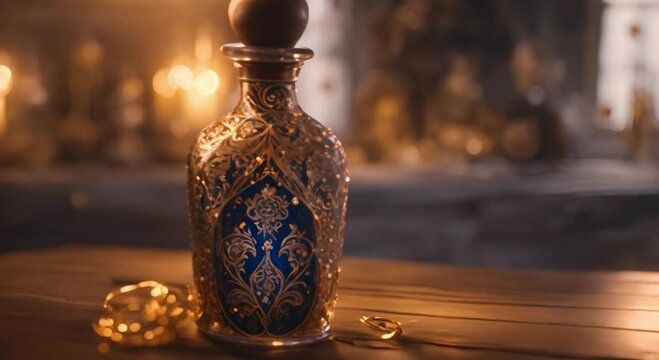 a potion bottle with a beautiful pattern and radiating light