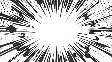 Naklejka premium Black and white comic book explosion with radial lines