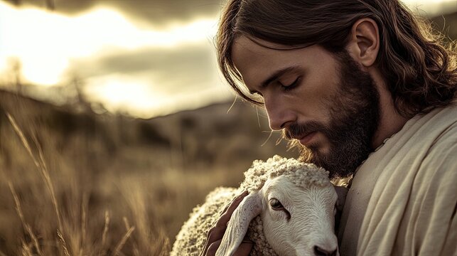 Portrait of Jesus Christ with a lamb	