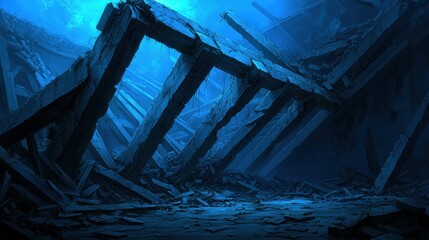 Blue Ruined Concrete Structure