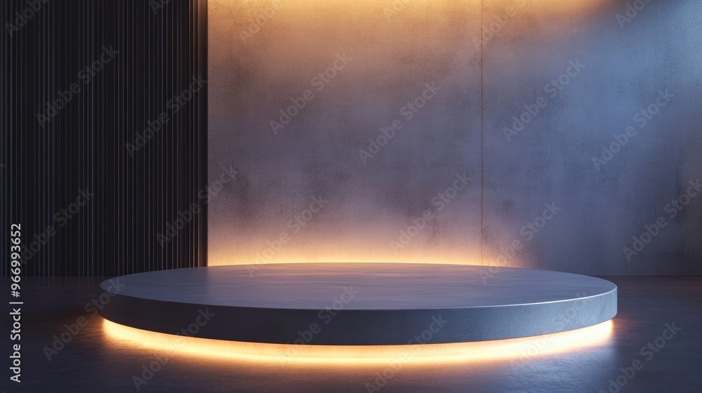 Poster Illuminated pedestal in an interior setting with blank space Concept for performance and presentation 3D rendering