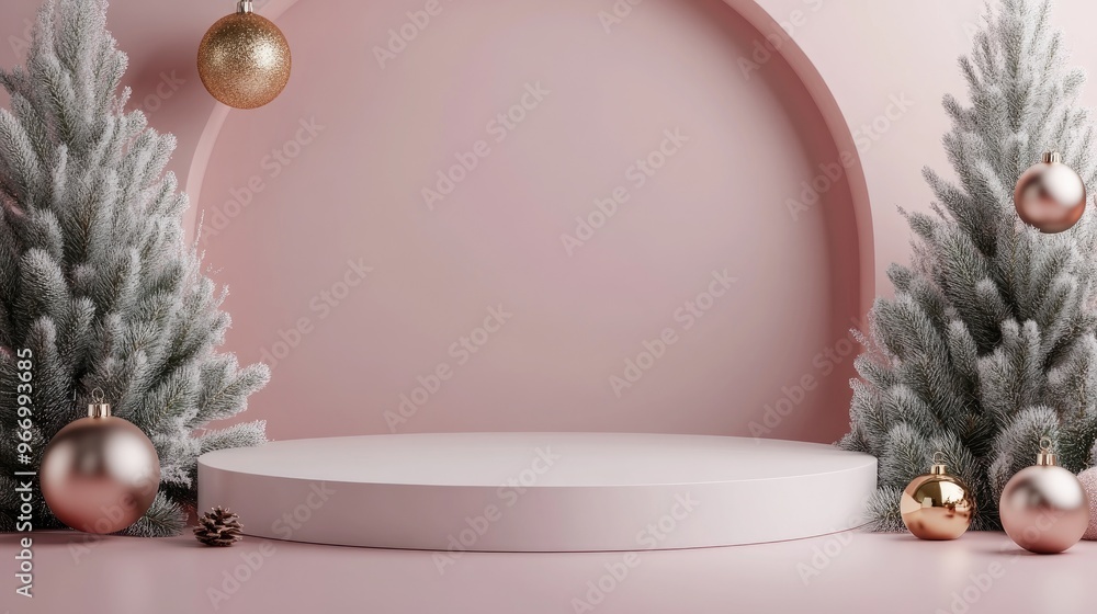 Poster christmas themed backgrounds featuring a podium stage platform in a minimal new year event style fes