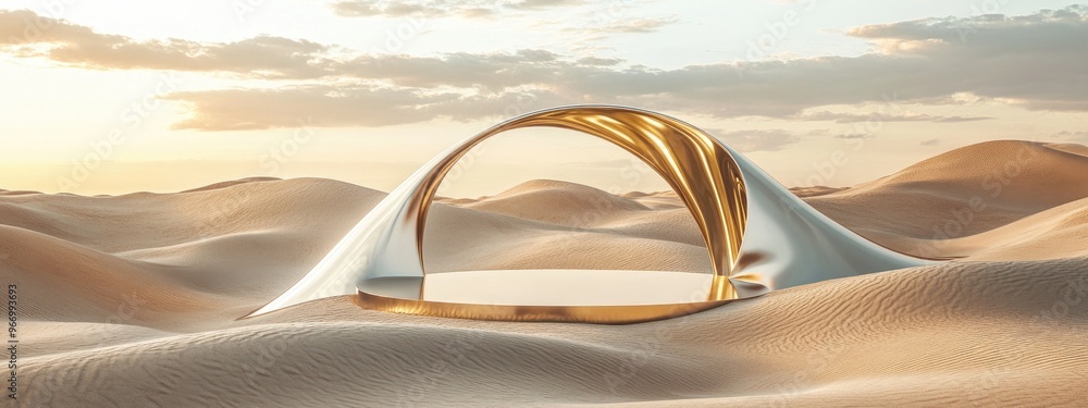 Leinwandbilder abstract sand dune cliffs with a metallic podium platform surreal natural landscape of a desert feat