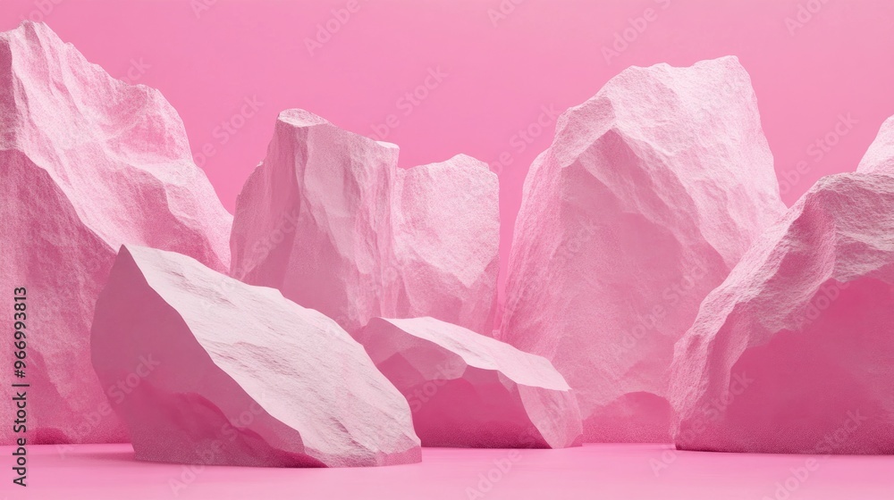 Aufkleber Abstract pink geometric background with stone and rock shapes minimalist mockup for display or showcase 3D rendering