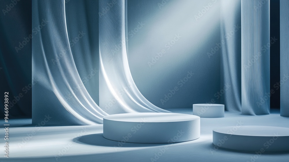 Fototapete Abstract 3D space featuring realistic cylindrical pedestals Minimalistic setting for product display mockups Geometric forms in 3D rendering for stage showcases