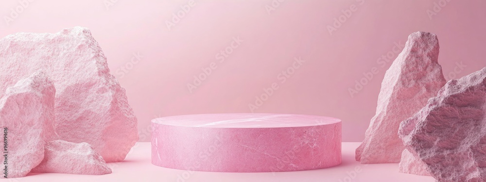 Aufkleber minimalistic pink rock podium and stage for product or cosmetics promotion with a backdrop abstract 