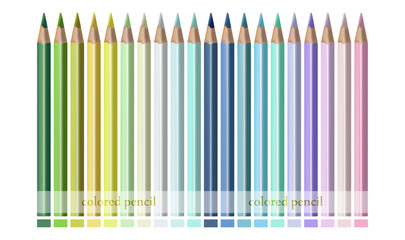 Set of colored pencils. Twenty shades. Vector. Modern color palette. Used for collage and web design