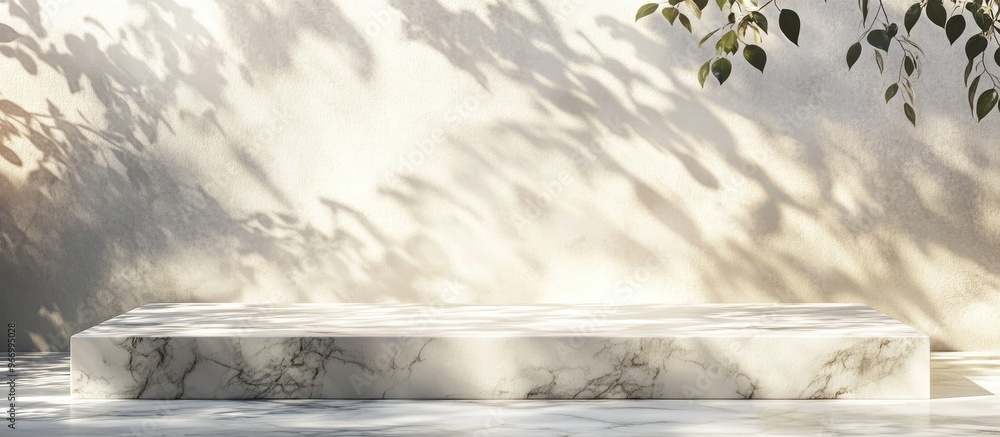 Poster empty marble stage featuring leaf shadows 3d rendering digital artwork