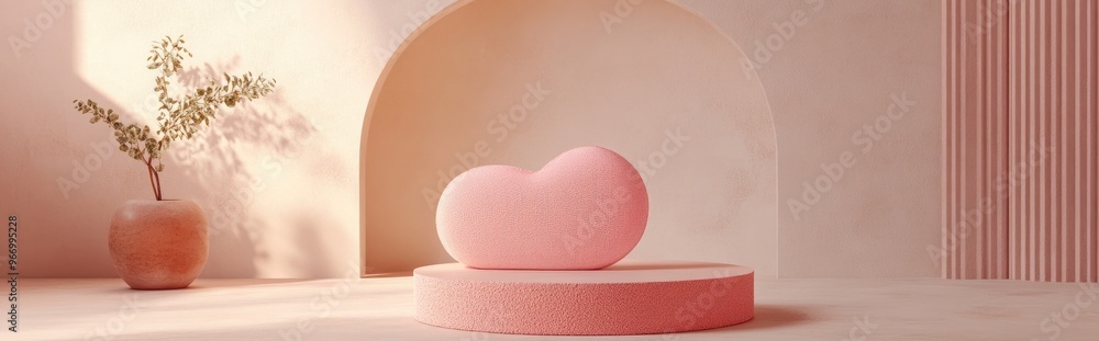 Poster Minimalist heart shaped background mockup featuring a pedestal scene for product display 3D rendering