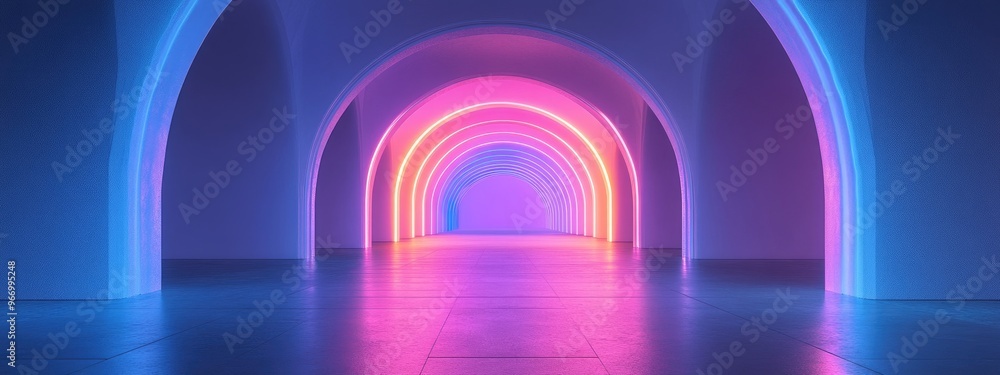 Aufkleber abstract 3d render of an arched interior architecture background
