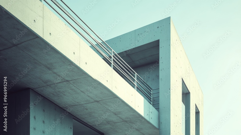 Poster geometric architectural design featuring a balcony in the background rendered in 3d