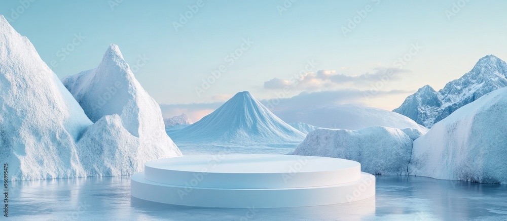 Aufkleber abstract 3d rendering of a winter scene featuring a natural podium background with a white podium ag