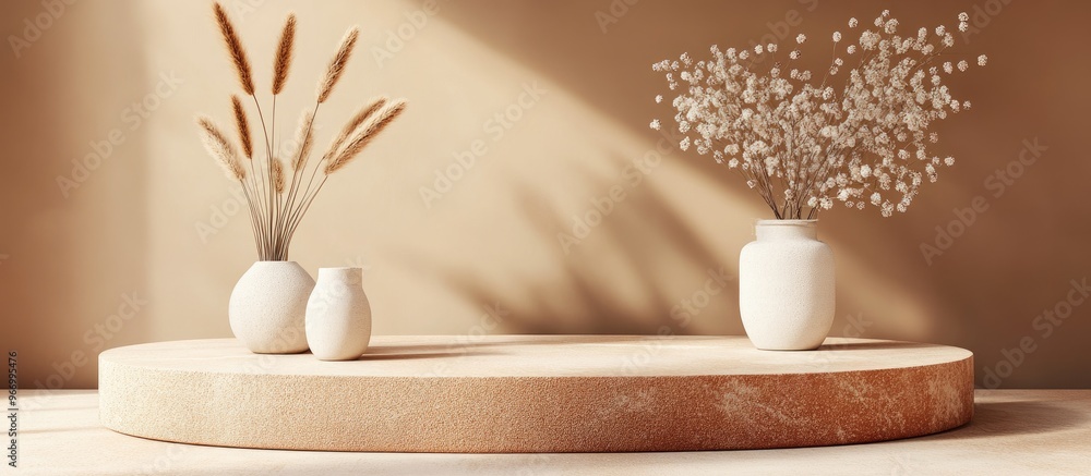 Poster mediterranean inspired product presentation mockup featuring a brown and beige terracotta platform c